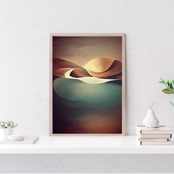 Sand dunes rustic abstract landscape wall art print, oil painting texture print, gold and brass hills desert, modern printable digital art