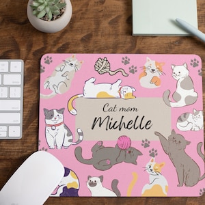 Custom Cat Mom Mousepad | Pink mousepad | Cat Lover Gift | Personalized cat mousepad | Cool mouse pad