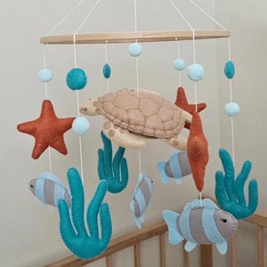 Personalized Handmade Ocean Baby Mobile, Sea Turtle Baby Mobile, Underwater Nursery Decor, Sea Animals Baby Mobile, Baby Shower Gift