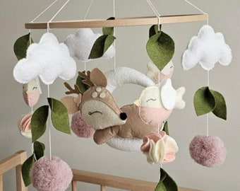 Personalized Deer Baby Mobile: Handmade Woodland Nursery Decor