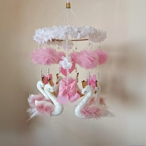 Personalized Pink Swan Baby Girl Mobile, Handmade Swan Baby Mobile, Swan Baby Crib Mobile, Baby Mobile Room Decor, Baby Shower Gift