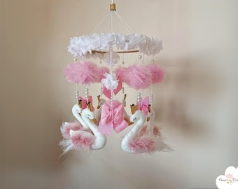 Móvil de cisne para bebé, decoración rosa para habitación infantil, regalo para niña, móvil de cisne para cuna, decoración de habitación de princesa, móvil de cisne para habitación infantil, regalo para baby shower