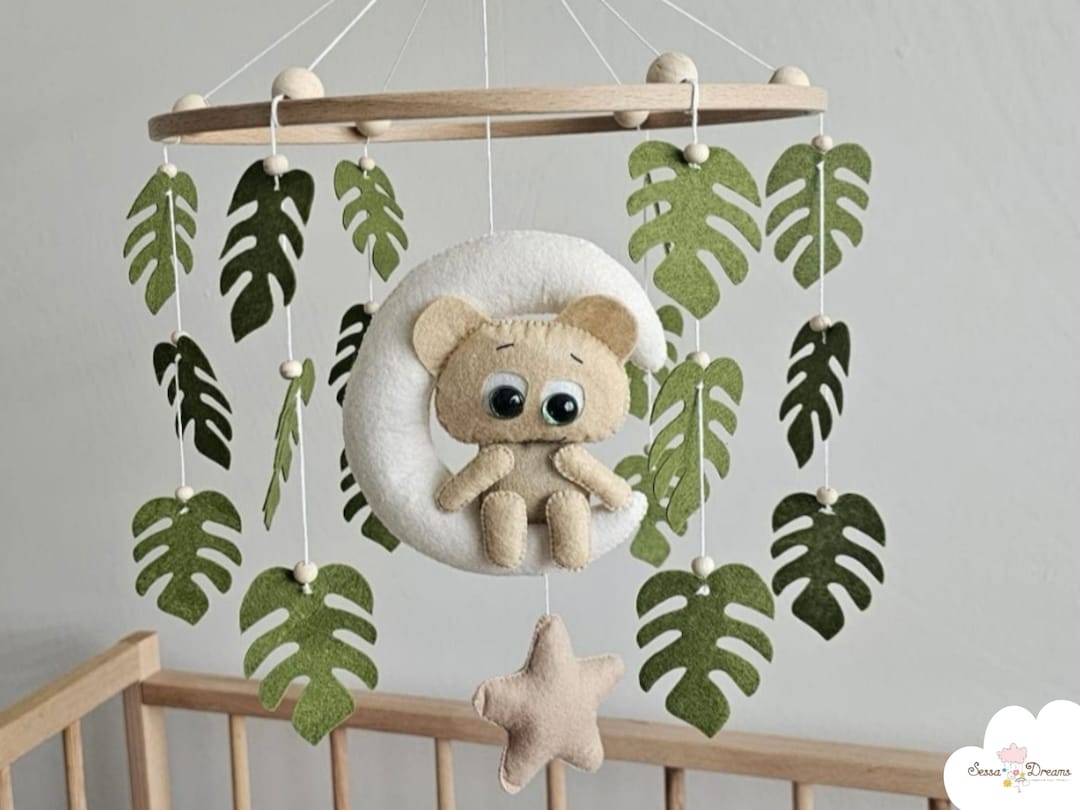 Handmade Bear Baby Mobile: Jungle Nursery Decor, Felt Crib Mobile - Etsy