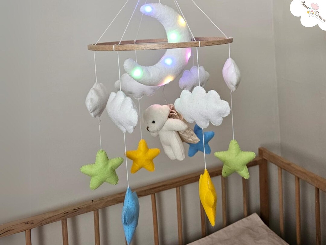 Lighted Teddy Bear Baby Mobile: Felt Nursery Decor, Crib Mobile - Etsy