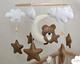Felt Teddy Bear Baby Mobile: Handmade Neutral Nursery Decor - Etsy