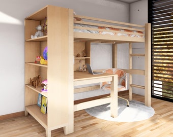 DIY Kids Bunk Bed Plan: Desk & Bookshelf Combo (PDF Download)