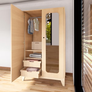 Planos de armario infantil Montessori de carpintería, plano de organizador de armario DIY, plano de muebles DIY que ahorra tiempo, carpintería simple y fácil.