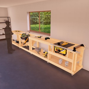 DIY Compact Workbench Plans for Small Spaces, Space-Saving Design with Expandable Surface Easy Assembly Guide with Folding Miter Saw Station