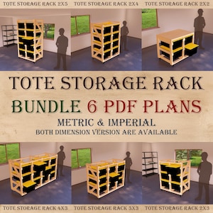 DIY Modular Tote Rack Bundle, 6 Modular DIY Garage Storage Plans for 27-Gallon Bins, Workbench + Tote Racks, Space-Saving Tote Organizer PDF