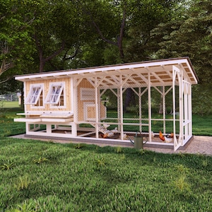 Chicken Coop Plans for 20 Chickens, DIY Blueprint PDF, Small Backyard Farm Hen House Plans 6x8 ft Chicken Coop Design, 6x12 ft Chicken Cage