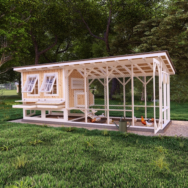 Chicken Coop Plans for 20 Chickens, DIY Blueprint PDF, Small Backyard Farm Hen House Plans 6x8 ft Chicken Coop Design, 6x12 ft Chicken Cage