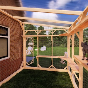 DIY Large Cat Patio Plans, Spacious Outdoor Catio Attached to House, Multi-Level Climbing Shelves Secure & Play Fresh Air Enclosure for Cats image 5