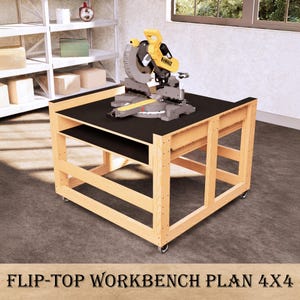 DIY 4x4 Modular Mobile Flip Top Workbench Plans, Rolling Bench, Cutting Station Setup, PDF