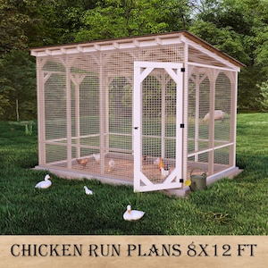 DIY 8x12 ft Chicken Run with Roof Plans, Predator-Proof Backyard Run for 12–15 Chickens, Secure & Weatherproof Backyard Run, PDF Download