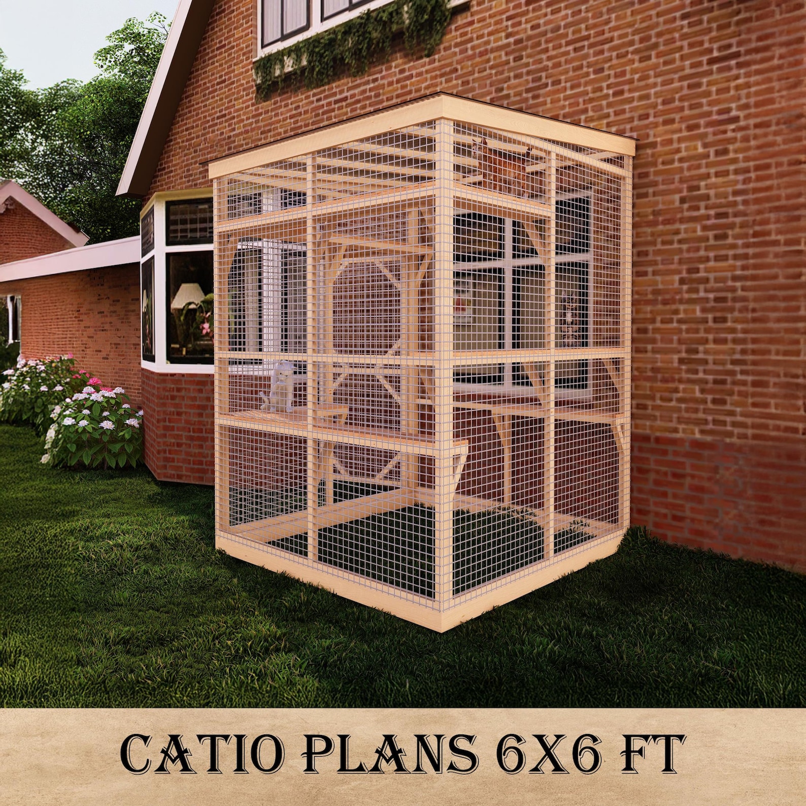 DIY Outdoor Cat Enclosure Plans Play Area for Cats, Create a 6x6 Ft ...