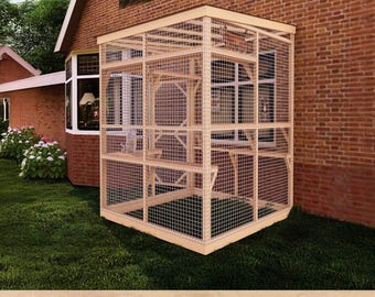 DIY Outdoor Cat Enclosure Plans Play Area for Cats, Create a 6x6 ft Catio with Window Access and Wall Attachment, A Safe Haven for Your Cats