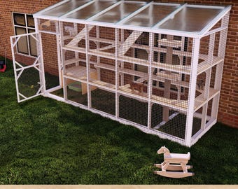 DIY 5×16 Catio Plans, Wall-Attached Covered Outdoor Cat Enclosure with Shelves & Litter Area PDF
