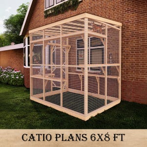 DIY Catio Plans – Spacious 6x8 ft Outdoor Cat Enclosure with Door, Wall-Attached with Window Access, Create a Safe Retreat for Your Cats