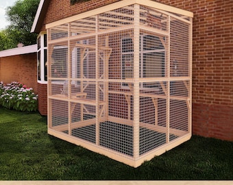 DIY Catio Plans – Spacious 6x8 ft Outdoor Cat Enclosure with Door, Wall-Attached with Window Access, Create a Safe Retreat for Your Cats