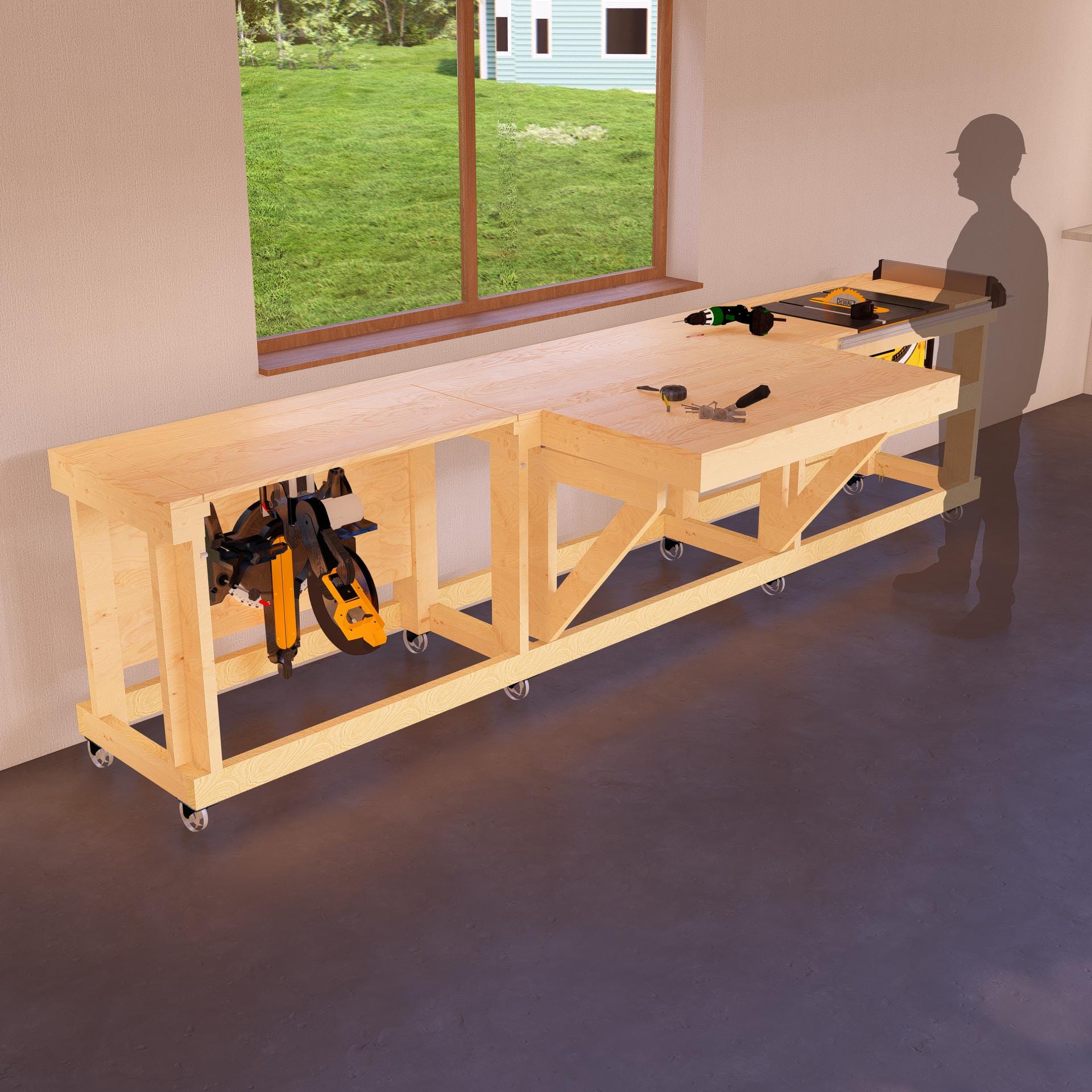 2x12 Space-saving DIY Workbench Plans, Includes Foldable Extra