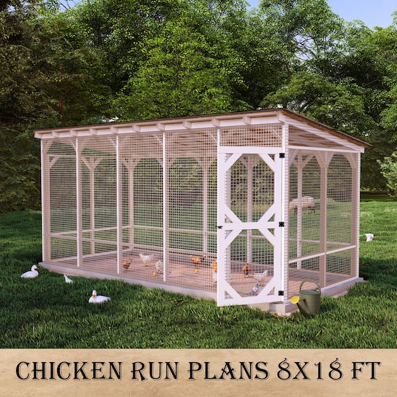 DIY 8x18 Chicken Run Plans With Roof, Walk-in Enclosure for 18–22