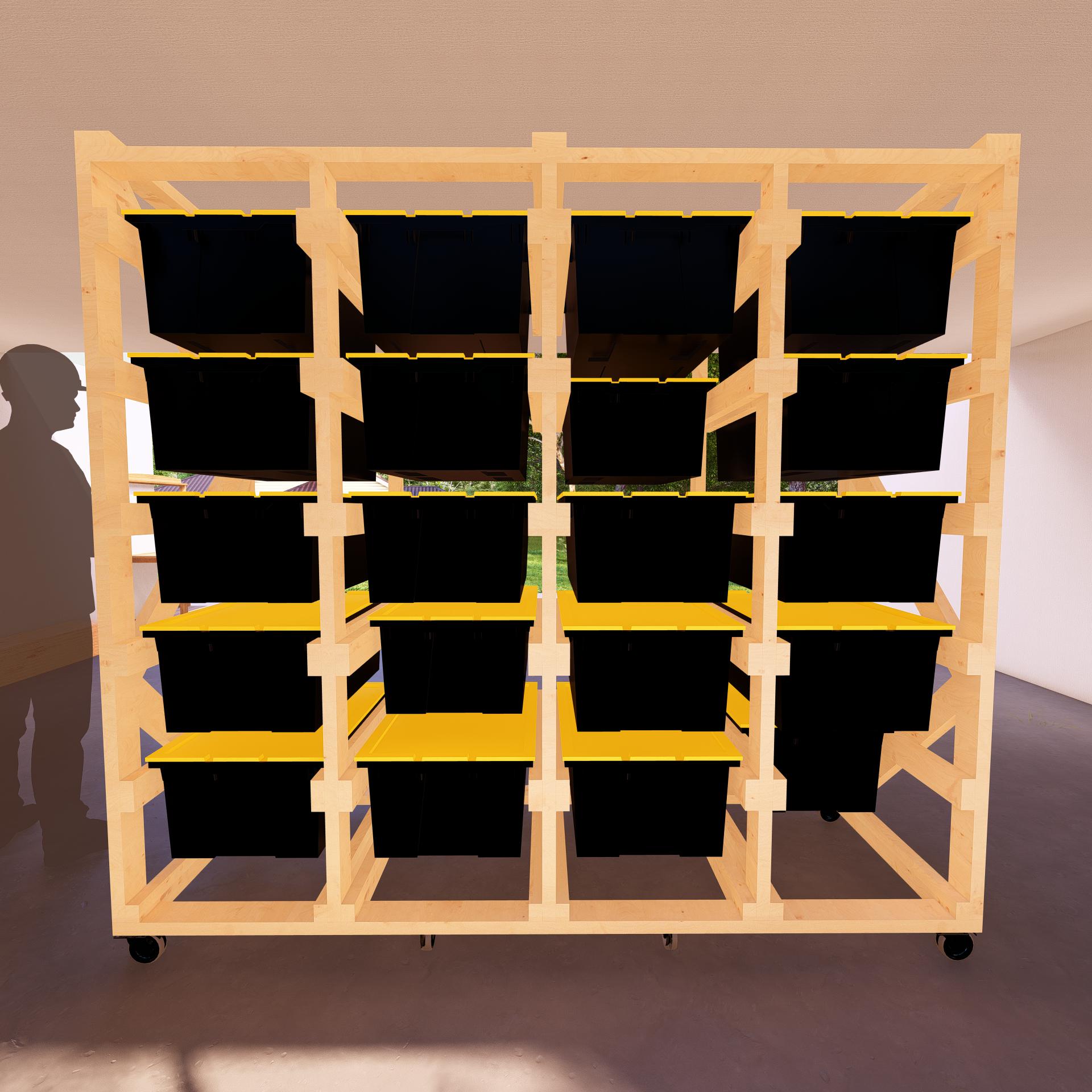 DIY Tote Storage Rack Plans, Mobile Wooden Shelving Unit for 27-gallon ...