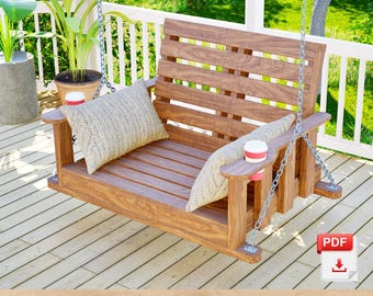 DIY Porch Swing Plans Compact Patio Bench Swing With Cup Holders Printable PDF Download
