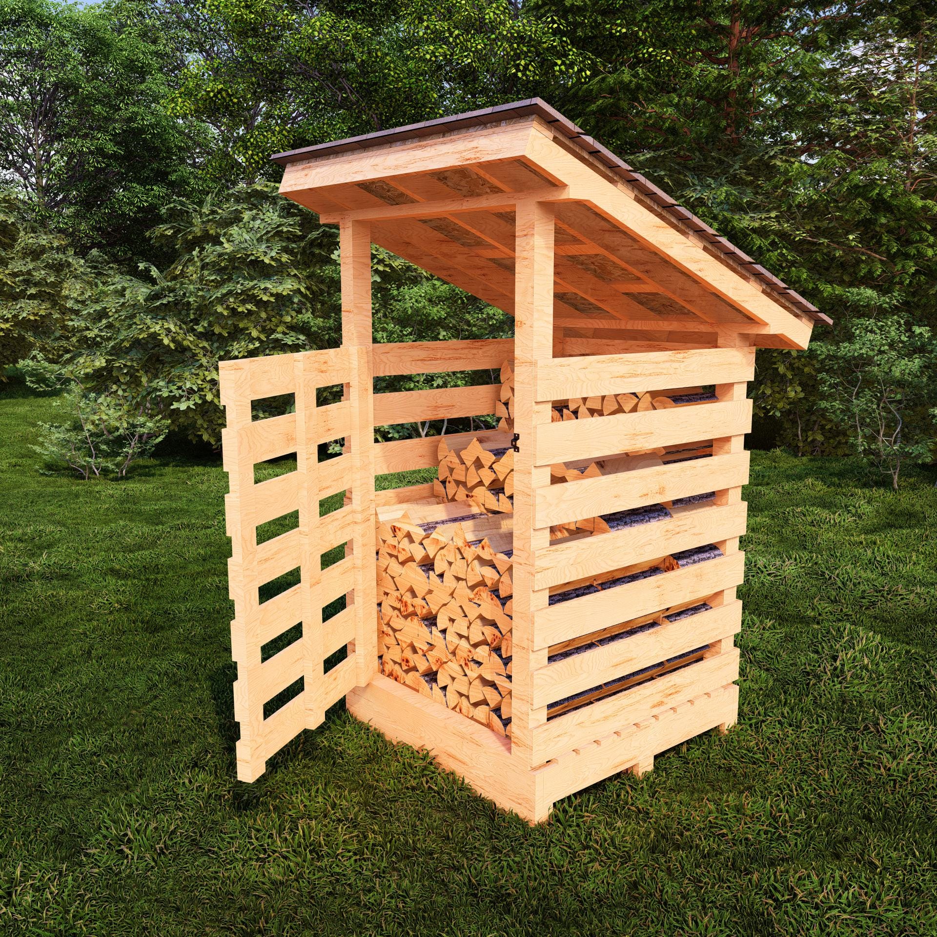 扉付き4×5フィートの薪小屋のDIY設計図、乾燥した薪を保管するための 扉付き4×5フィートの薪小屋のDIY設計図、乾燥した薪を保管するための