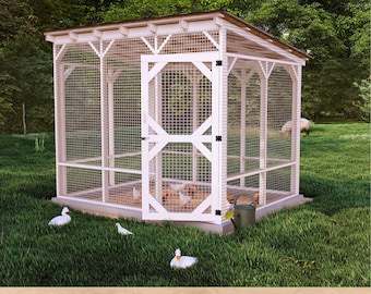 DIY Hühnerauslauf mit Dach, 200x200, begehbarem 2x4 Rahmen, für 16–20 Hühner, PDF-Pläne