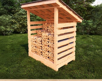 DIY木製薪小屋の設計図、前面開放型薪収納庫（PDFガイド） - Etsy 日本