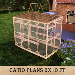 Planos de caseta para gatos independiente de gran tamaño para hacer uno mismo, recinto para gatos al aire libre de 6 x 10 pies, diseño de refugio para gatos seguro y resistente a la intemperie, planos de casas para gatos al aire libre