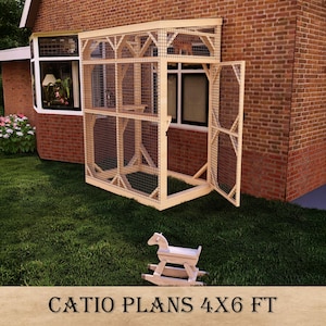DIY 4x6 ft Cat Enclosure Plans for Outdoors, Wall-Mounted Medium Catio with Multi-Level Platforms, Safe Outdoor Access for House Cats