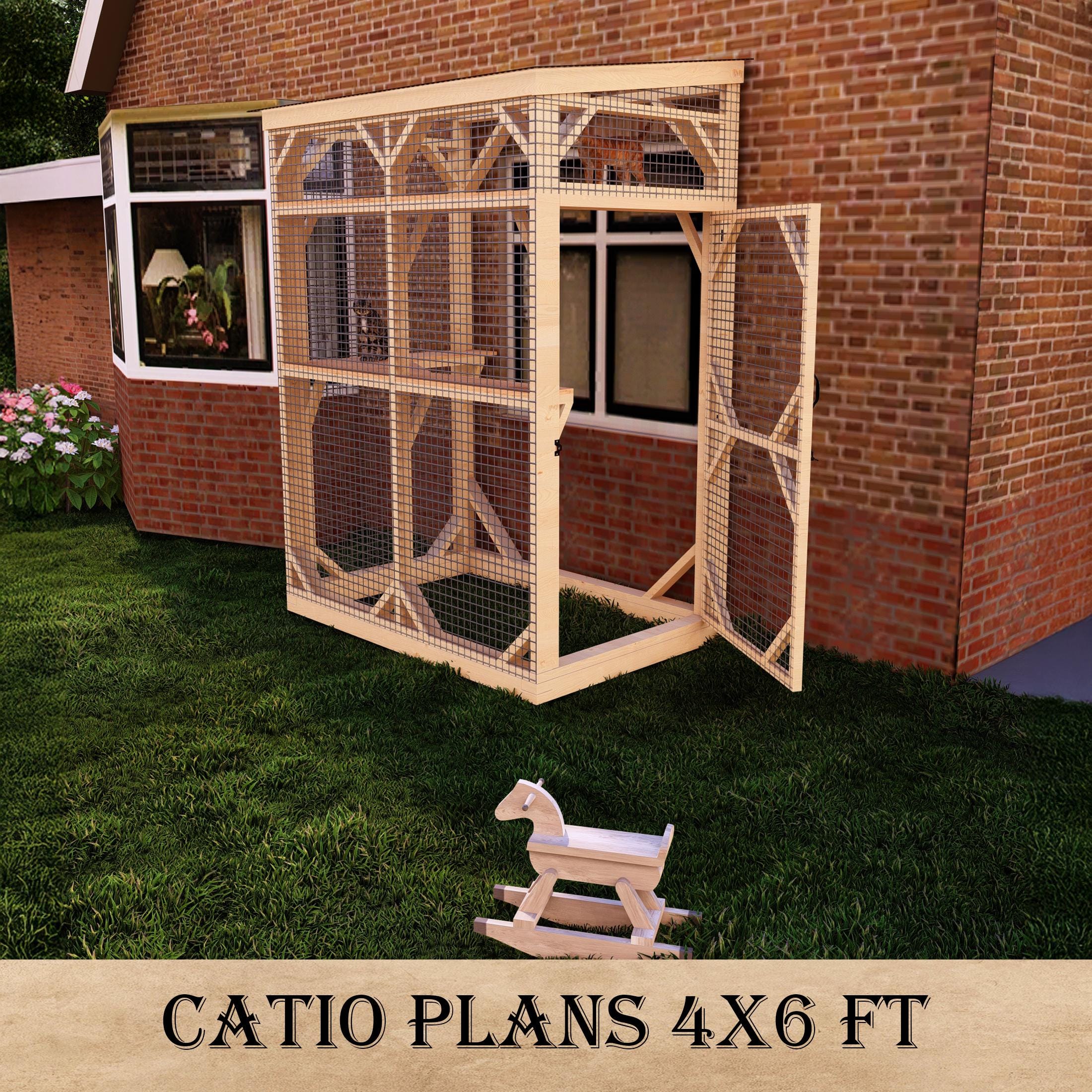 Planos de recinto para gatos de 1,2 x 1,8 m para exteriores, para montar en  la pared, mediano, con plataformas de varios niveles, acceso seguro al  exterior para gatos domésticos. - Etsy México, image size:2200x2200