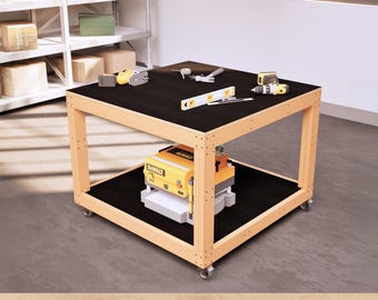 DIY 4x4 Modular Workbench Plans, Mobile Rolling Table With Storage Shelf, Easy PDF Download