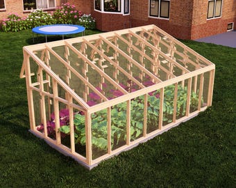 8 x 16 moderne DIY-Gewächshaus-Pläne für Gartenbegeisterte, Schritt-für-Schritt-Bauanleitung, Holzrahmen-Details, Polycarbonat-Gewächshaus