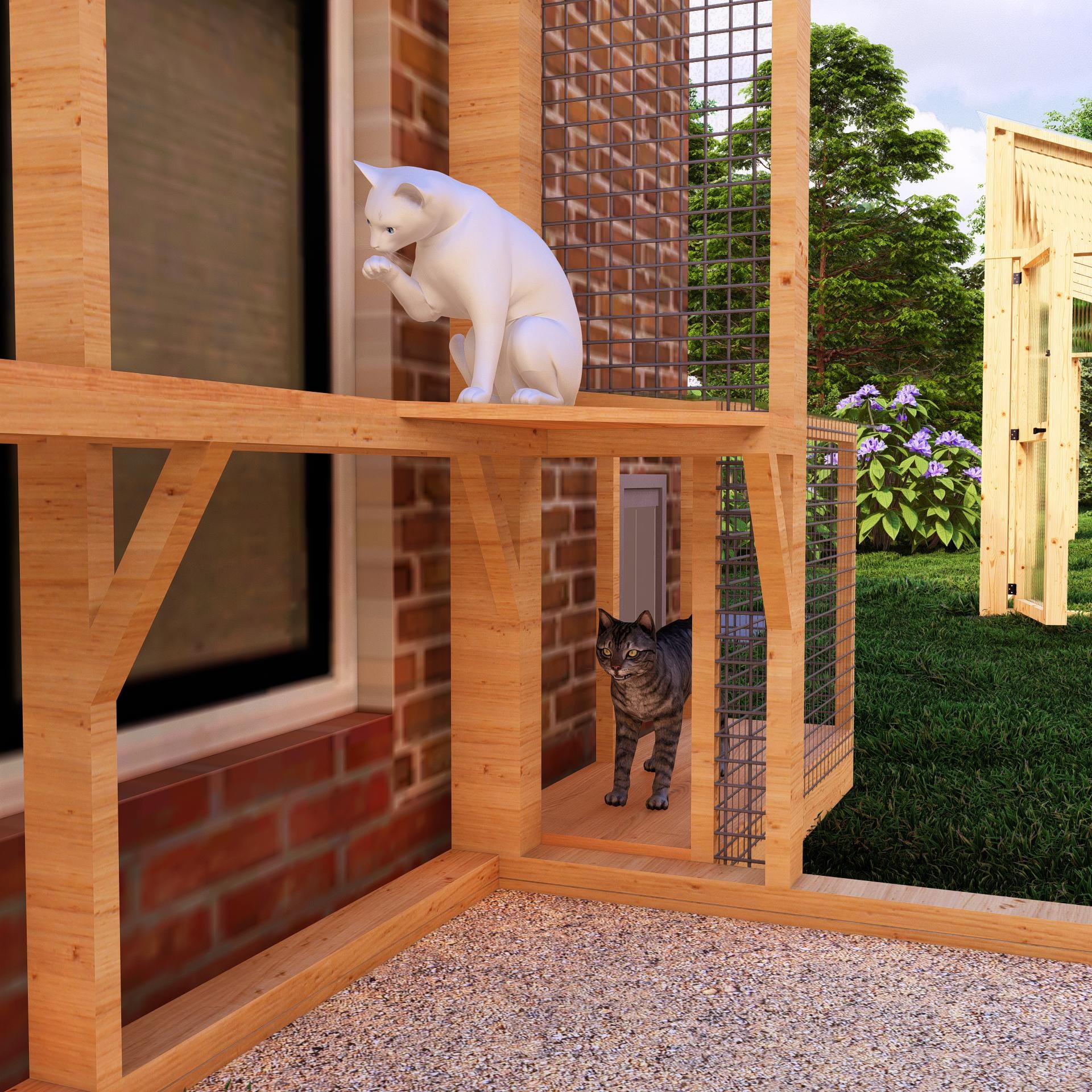 Kit de bricolaje para construir un recinto exterior para gatos, Catio  modular de 1,5 x 3 m con túnel y acceso a la caja de arena, ideal para  jardines y patios traseros,, image size:1920x1920