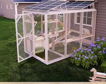 DIY 6x10 Catio Plans with Solar-Ready Roof – Freestanding Outdoor Cat Enclosure, Wire Mesh, Multi-Level Shelves, Printable Dual-Unit PDF
