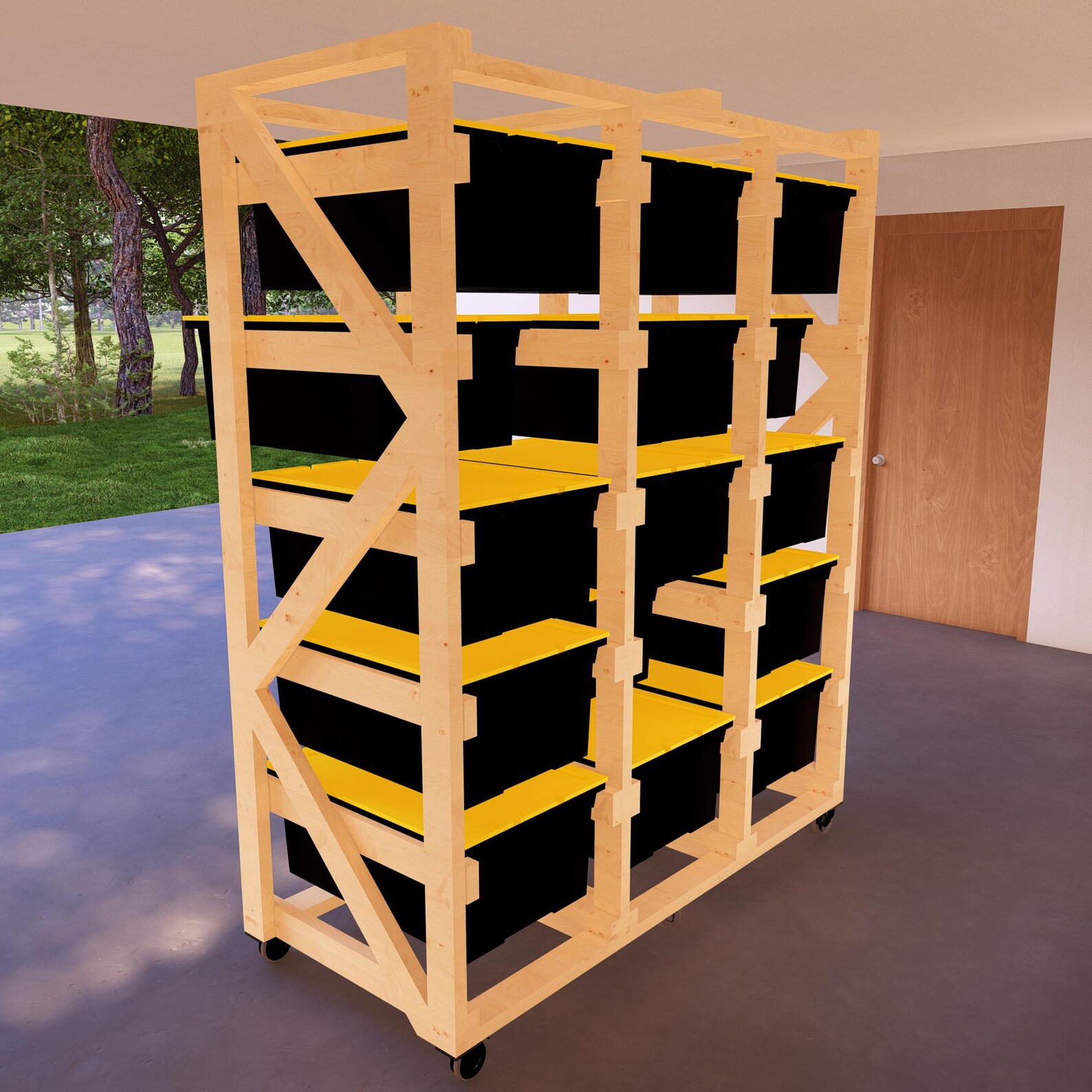 DIY Tote Storage Rack Plans, Wooden Shelving Unit for 15 Totes, Space ...