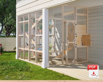 DIY Wall Mounted Catio Plans Attached to House with Litter Box PDF Outdoor Enclosure