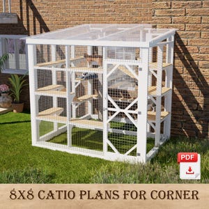 8x8 Corner Catio Plans Outdoor Cat Enclosure DIY Wooden Cat House Build Plan PDF