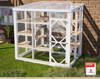8x8 Corner Catio Plans Outdoor Cat Enclosure DIY Wooden Cat House Build Plan PDF