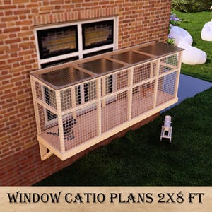 DIY 2x8 ft Window Catio Plans – Secure Outdoor Cat Enclosure, Cat Window Box, Perch & Shelf for Fresh Air and Safe and Relaxed Outdoor Views