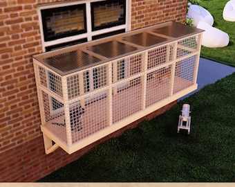 Zelfgemaakte 2 x 8 ft raamplannen - veilige kattenbehuizing voor buiten, kattenbak, zitstok en plank voor frisse lucht en veilig en ontspannen uitzicht naar buiten
