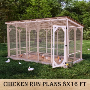 8×16 DIY Chicken Run Plans with Roof, 2×4 Frame Enclosure for 15–20 Chickens, Ventilated & Weather-Proof Backyard Run, Printable Poultry PDF