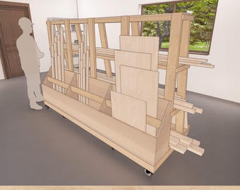 DIY Werkstattwagen Holzbearbeitungspläne - 3 × 8 Rolling Mobile Holzwagen, Garagen-Aufbewahrungslösung für Holz & Schrott, PDF-Anleitungen für Holzarbeiter