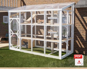 DIY 5x12 Catio Plans Wall Attached Outdoor Cat Enclosure With Shelves Instant PDF Download