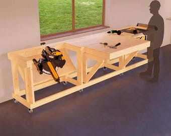 2x12 Space-Saving DIY Workbench Plans, Includes Foldable Extra Work Surface for Versatility, Small Garages 2x12 Workbench Step-by-Step Plans