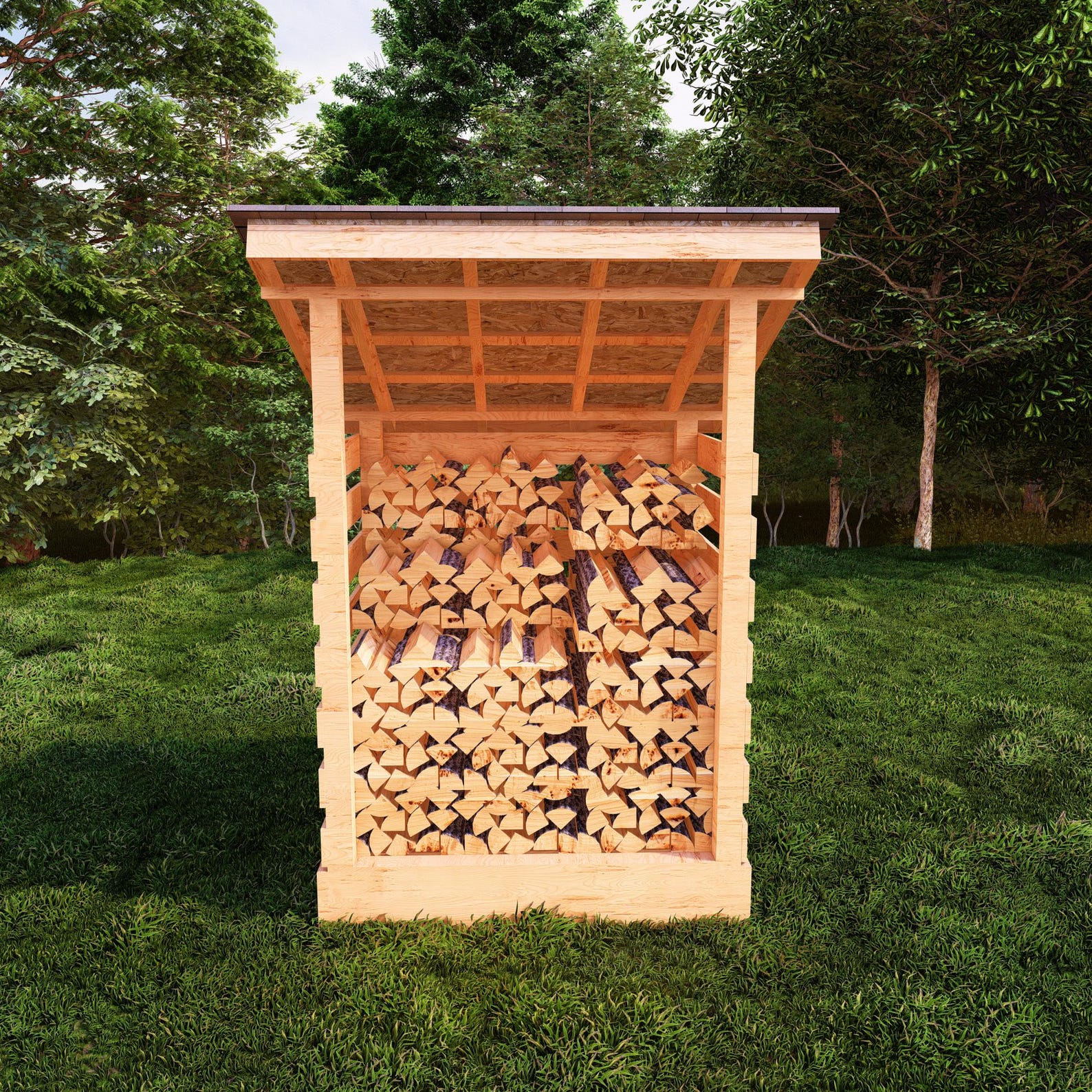 DIY Firewood Shed Plan, Open-air Wood Storage, Weather-resistant Timber
