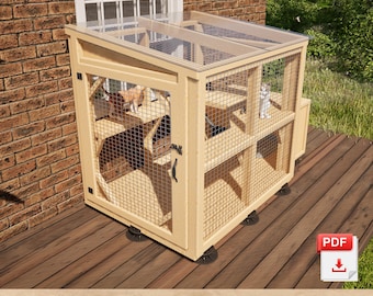 DIY Catio Plans 4x5 ft Outdoor Cat Enclosure with Litter Box, Polycarbonate Roof PDF