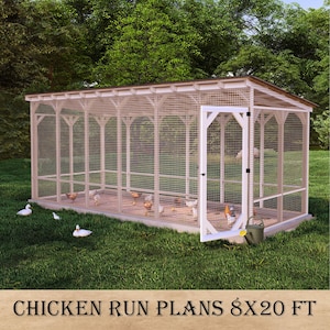 DIY Chicken Run, 8×20 Poultry Run Plan with Roof, 2×4 Lumber Enclosure for 20–25 Chickens, Predator-Proof Backyard Chicken Pen, PDF Download